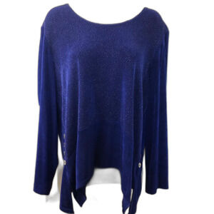 Vintage Nina Piccalino Women's Blue Sparkly Asymmetric Tunie Shirt LS Large
